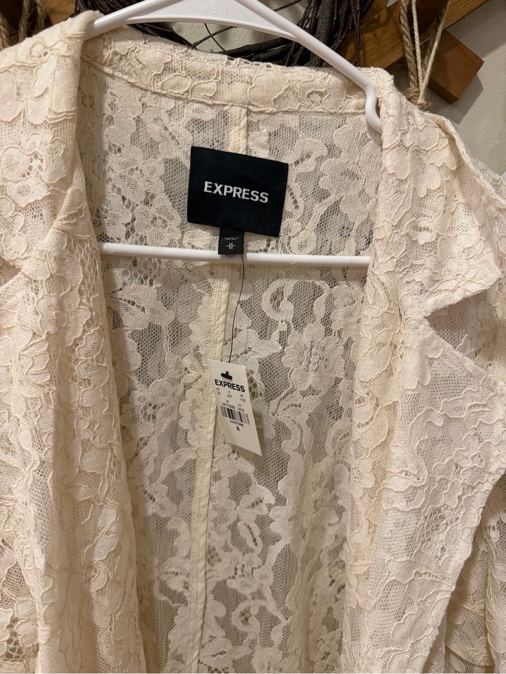 Express Cream Lace Long Duster Robe - Picture 2 of 2